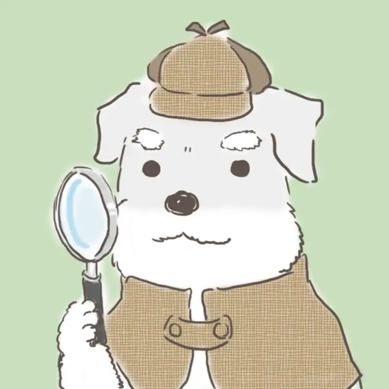 探偵に扮する髭犬
